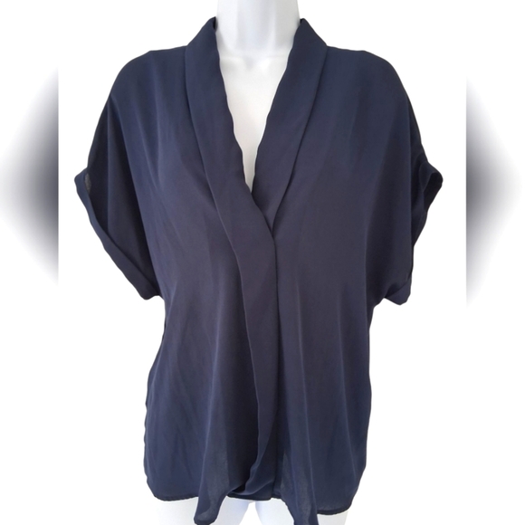 Zara Basic/ Blue Blouse with Dolman Sleeves/ Floral Applique/ Size US L - Picture 1 of 9